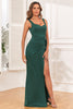 Load image into Gallery viewer, Satin Mermaid Dark Green Formal Dress with Front Split