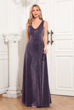 V-Neck Sleeveless Purple Formal Dress with Slit