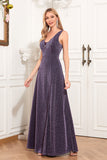 V-Neck Sleeveless Purple Formal Dress with Slit