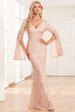 Mermaid Sparkly Champagne Formal Dress with Sleeves