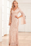 Mermaid Sparkly Champagne Formal Dress with Sleeves