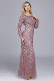 Mermaid Boat Neck Dusty Rose Mother of The Bride Dress with Appliques