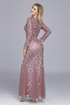 Mermaid Boat Neck Dusty Rose Mother of The Bride Dress with Appliques