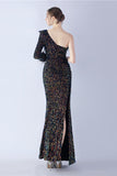 Mermaid One Shoulder Sequin Formal Dress With Feathers