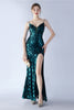 Load image into Gallery viewer, Burgundy Spaghetti Straps V-neck Sequin Sheath Formal Dress with Slit