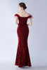 Load image into Gallery viewer, Black Bodycon Off The Shoulder Sequins Long Evening Dress with Ostrich Feather