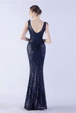 Lilac Mermaid V Neck Side Slit Beaded Evening Dress With Feather