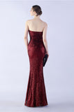 Dark Green Strapless Sequin Sheath Formal Dress with Feather