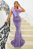 Purple Sequins Mermaid Off the Shoulder Prom Dress