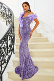 Purple Sequins Mermaid Off the Shoulder Prom Dress