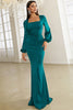 Load image into Gallery viewer, Long Sleeves Dark Green Satin Mermaid Formal Dress