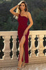 Load image into Gallery viewer, One Shoulder Satin Black Formal Dress with Slit