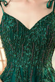 A-Line Spaghetti Straps Dark Green Prom Dress with Beading