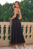 Load image into Gallery viewer, Sparkly Black Spaghetti Straps Prom Dress with Slit