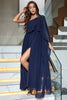 Load image into Gallery viewer, Navy One Shoulder Formal Dress with Slit
