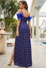Load image into Gallery viewer, Mermaid Cold Shoulder Blue Prom Dress with Feathers