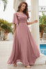 Load image into Gallery viewer, Dusty Rose A-line Round Neck Chiffon Long Prom Dress