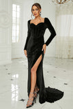 Black Mermaid Sweetheart Neck Velvet Long Prom Dress with Slit