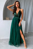 Load image into Gallery viewer, Dark Green A-Line Spaghetti Straps Long Prom Dress with Slit