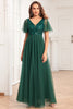 Load image into Gallery viewer, Dark Green A-Line V Neck Tulle Prom Dress with Sequins