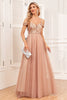 Load image into Gallery viewer, Champagne A-Line Tulle Long Prom Dress with Sequins