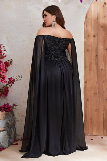 Black  A-line Off The Shoulder Chiffon Long Prom Dress