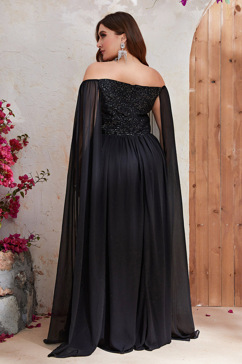 Load image into Gallery viewer, Black  A-line Off The Shoulder Chiffon Long Prom Dress