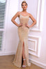 Load image into Gallery viewer, Champagne Spaghetti Straps Mermaid Prom Dress with Slit