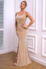 Load image into Gallery viewer, Champagne Spaghetti Straps Mermaid Prom Dress with Slit