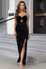 Load image into Gallery viewer, Black Mermaid Spaghetti Straps Sequin Prom Dress with Slit