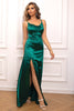 Load image into Gallery viewer, Dark Green Spaghetti Straps Mermaid Satin Prom Dress with Slit
