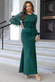 Dark Green Mermaid Long Sleeves Prom Dress