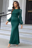 Dark Green Mermaid Long Sleeves Prom Dress