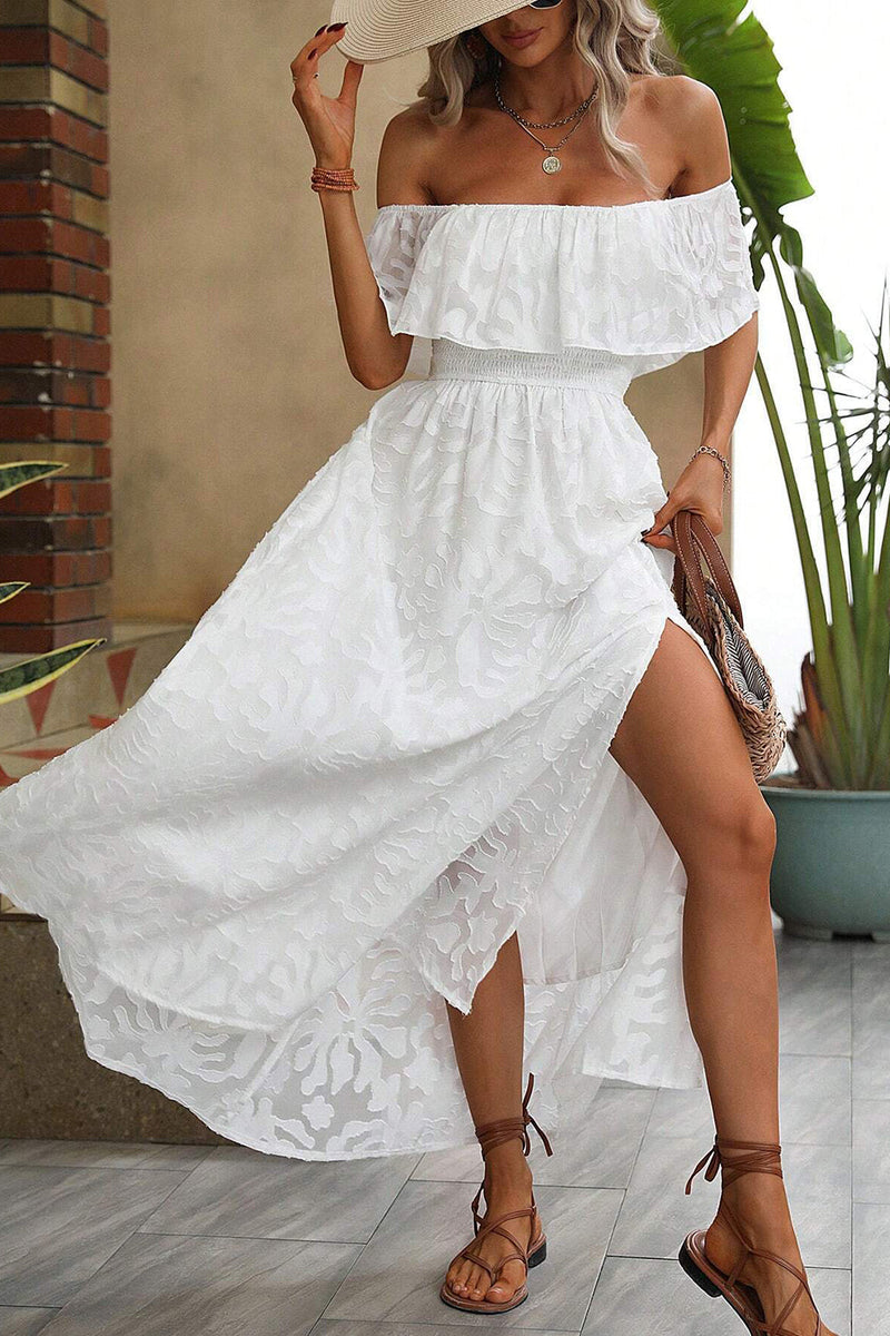 Load image into Gallery viewer, White A-Line Off The Shoulder Summer Dress With Slit