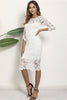 Load image into Gallery viewer, White Sheath Lace Midi Dress With Half Sleeves