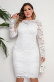 White Bodycon Plus Size Midi Lace Dress With Long Sleeves