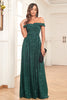 Load image into Gallery viewer, Dark Green A-Line Off The Shoulder Sequins Long Prom Dress