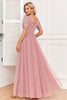 Load image into Gallery viewer, Dusty Rose A-Line V Neck Tulle Prom Dress with Short Sleeves