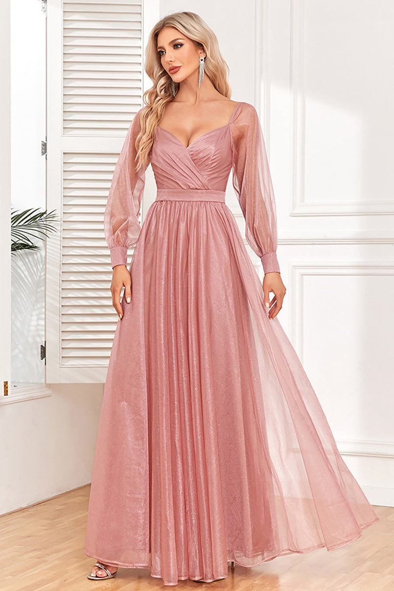 Load image into Gallery viewer, Dusty Rose A-Line Long Sleeves Prom Dress