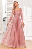 Dusty Rose A-Line Long Sleeves Prom Dress