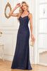 Load image into Gallery viewer, Navy Mermaid Spaghetti Straps Long Prom Dress