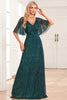 Load image into Gallery viewer, Sparkly V-Neck Peacock Prom Dress