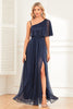 Load image into Gallery viewer, Sparkly A-Line Navy Prom Dress with Slit