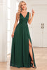 Load image into Gallery viewer, A-Line Sparkly V-Neck Dark Green Prom Dress with Slit