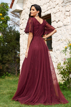 A-Line Burgundy Long Formal Dress
