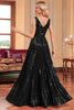 Load image into Gallery viewer, Sparkly A-Line Black Prom Dress with Sequins