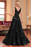 Sparkly A-Line Black Prom Dress with Sequins