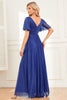 Load image into Gallery viewer, Sparkly Royal Blue A-Line V-Neck Long Prom Dress with Ruffles