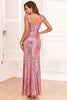 Load image into Gallery viewer, Dusty Rose Mermaid V Neck Sequins Long Prom Dress