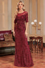 Load image into Gallery viewer, Burgundy Mermaid Round Neck Sequins Long Prom Dress